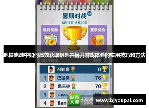 地铁跑酷中如何高效获取钥匙并提升游戏体验的实用技巧和方法