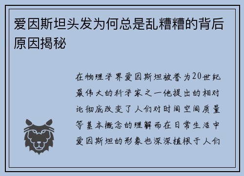 爱因斯坦头发为何总是乱糟糟的背后原因揭秘